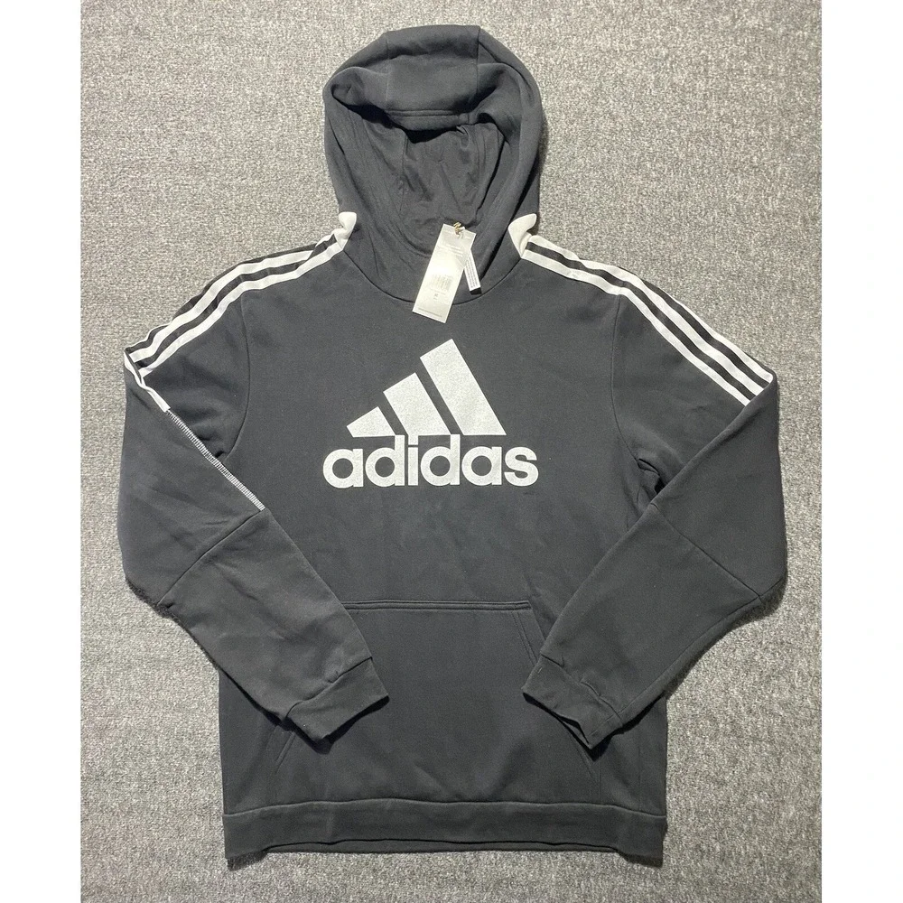 Adidas Hoodie Mens Black Trio21 Pullover Sweatshirt Logo Casual Stripes Size M